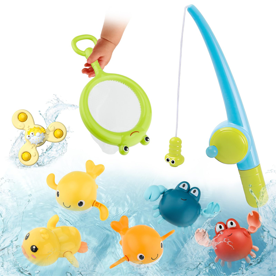 お風呂 おもちゃ 水遊び 玩具 赤ちゃん - お風呂用おもちゃ 8点セット 魚釣り 魚すくい プール 知育玩具 吸盤回転 おもちゃ カニ アヒル
